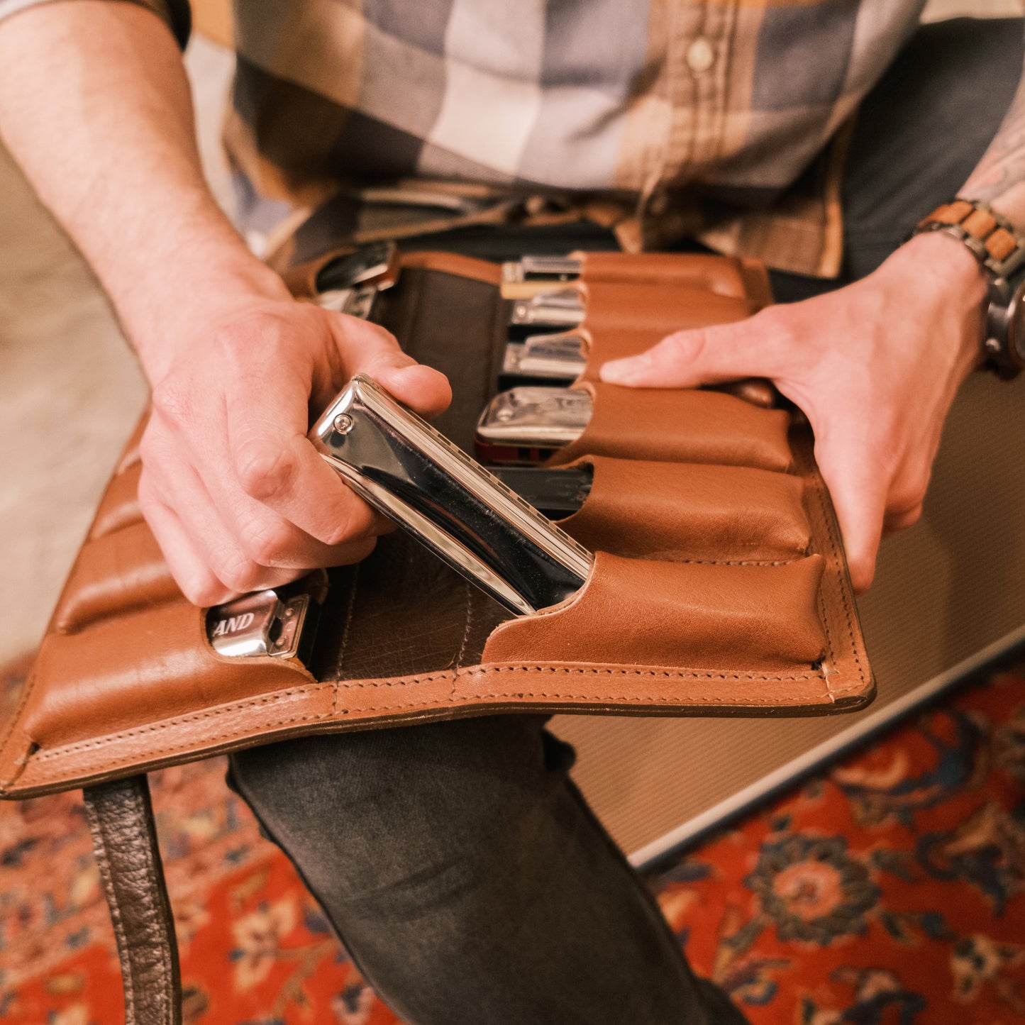 12-Pack Leather Harmonica Case