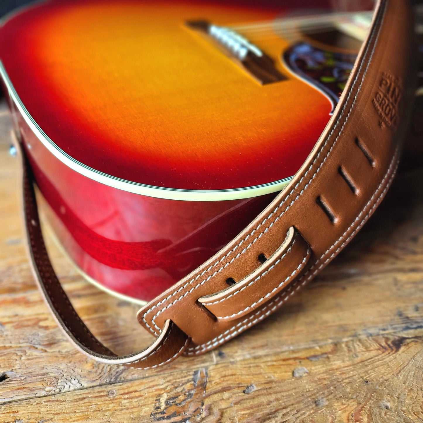 BS63 Wide Padded Guitar Strap - Natural Leather