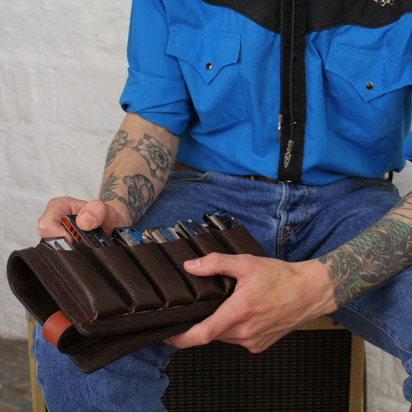 12-Pack Leather Harmonica Case